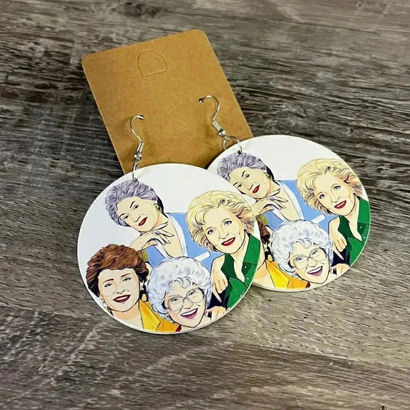 The Golden Girls Round Wood Earrings Large Earrings - Picture 7 of 8